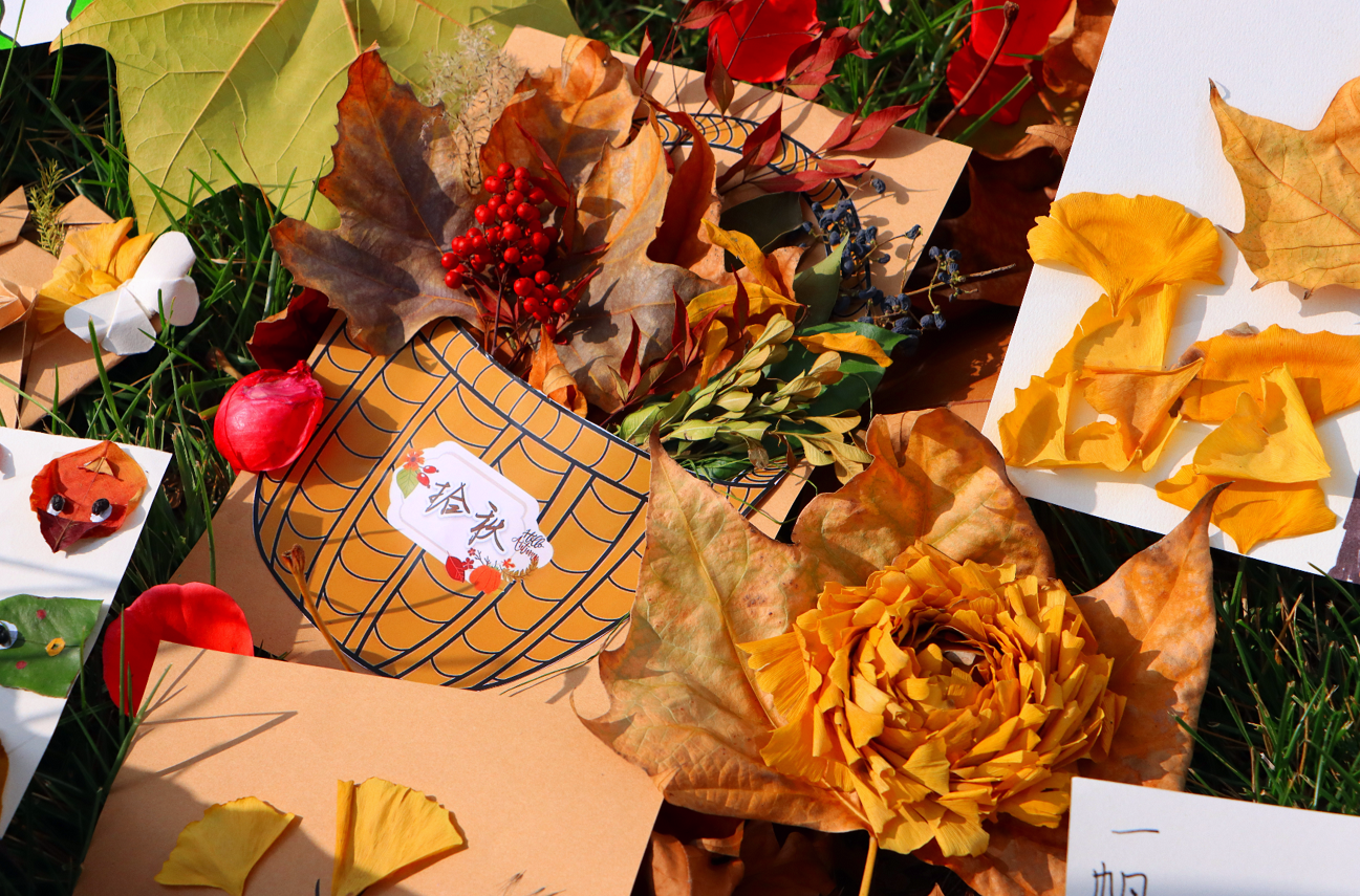 落叶为笺，枯枝作笔，信息工程学院学子用创意，写下与这个秋天的专属对话。