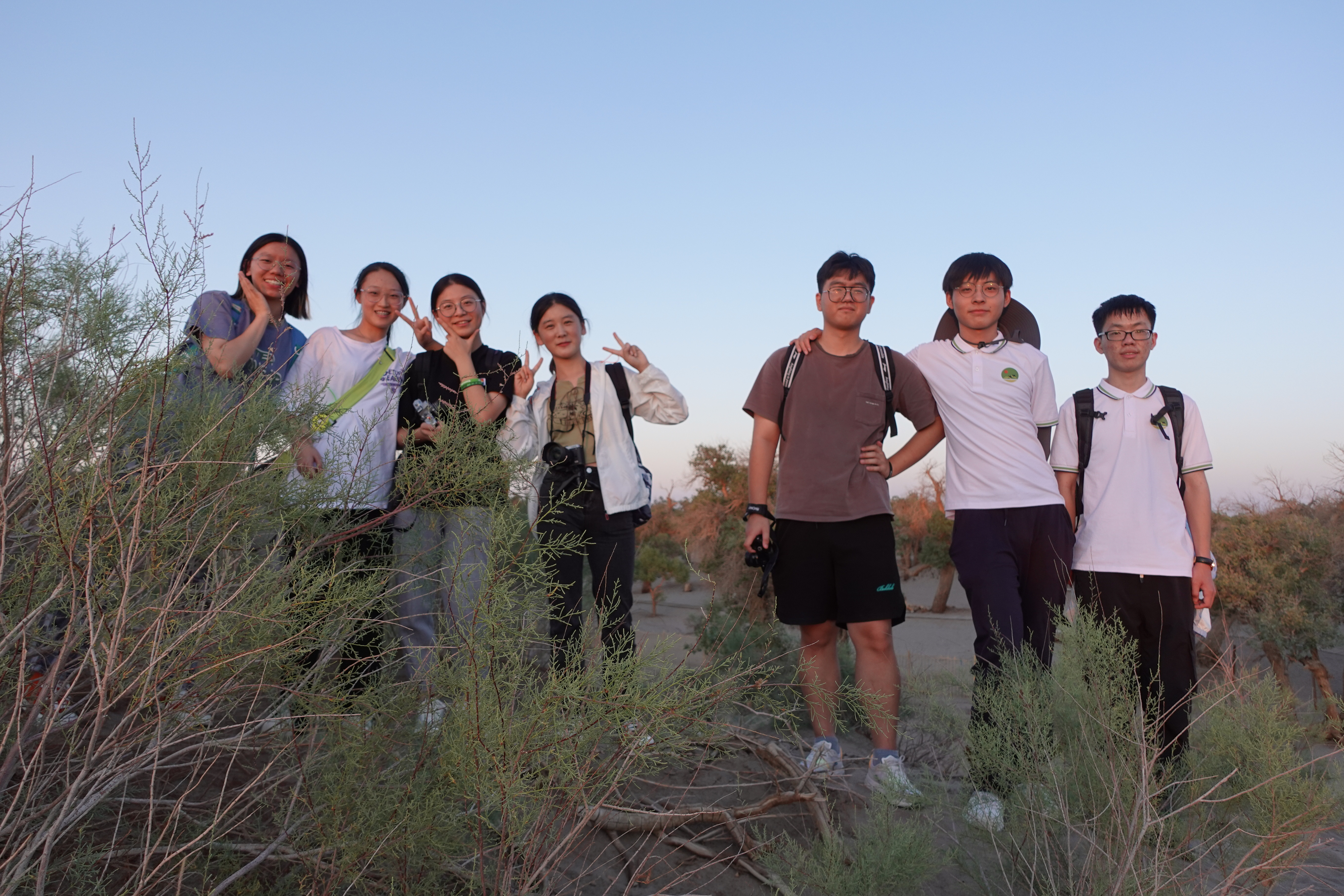 图为队员前往胡杨林进行实地考察，对胡杨林现状进行记录观察。