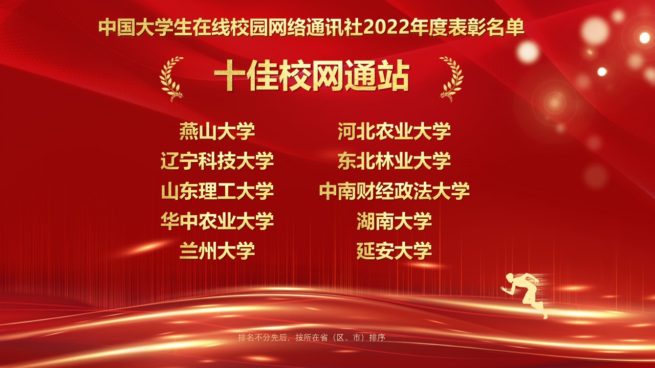 中国大学生在线校园网络通讯社2022年度表彰：十佳校网通站