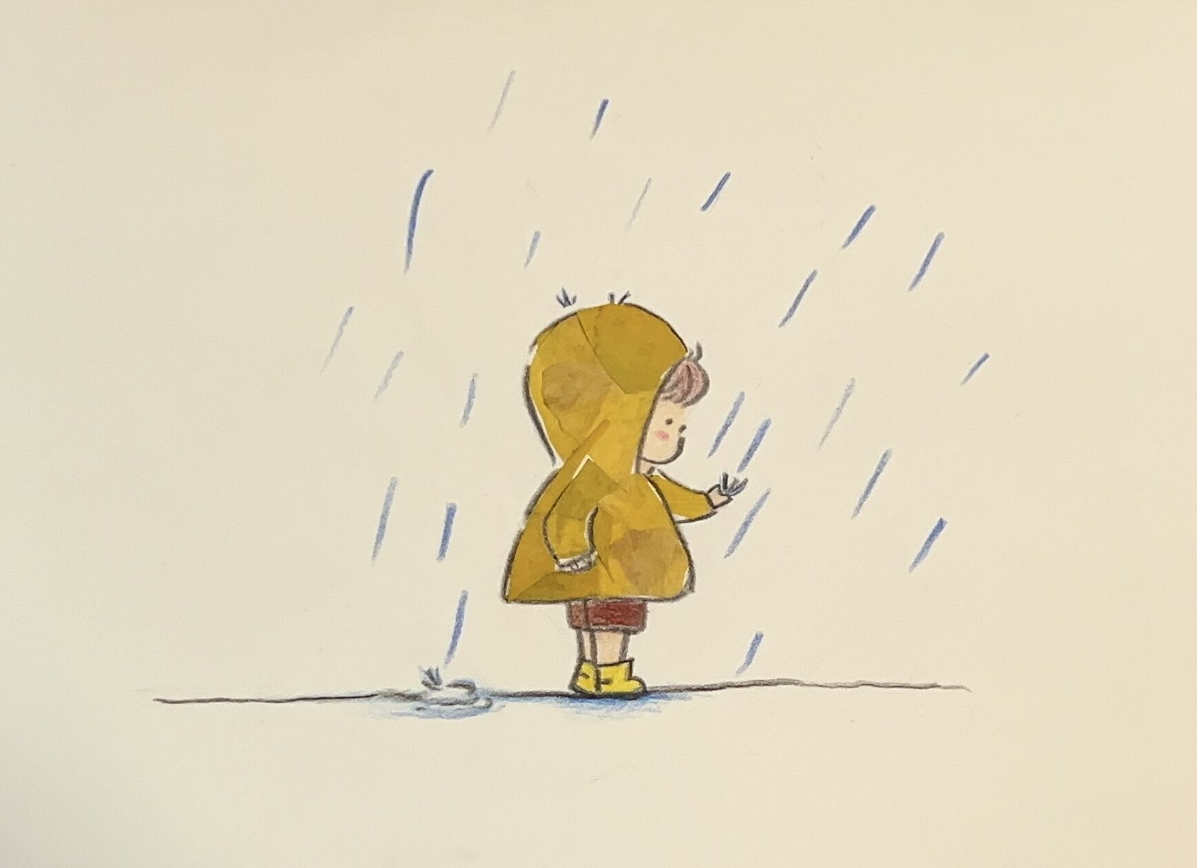 银杏金黄一片，为我编织了一件明黄色的雨衣，这黄色仿佛汇聚了这世间最美好的阳光，此刻，伸手任雨滴在我指尖舞蹈，只觉得温暖。