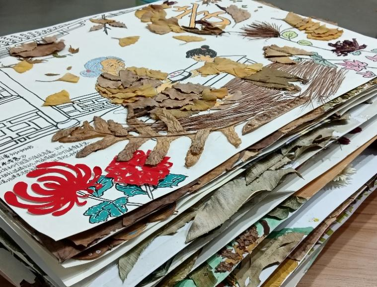 作品展示：创意满满的落叶贴画作品轮番亮相，每一幅作品都藏着福中医学子独有的秋日浪漫