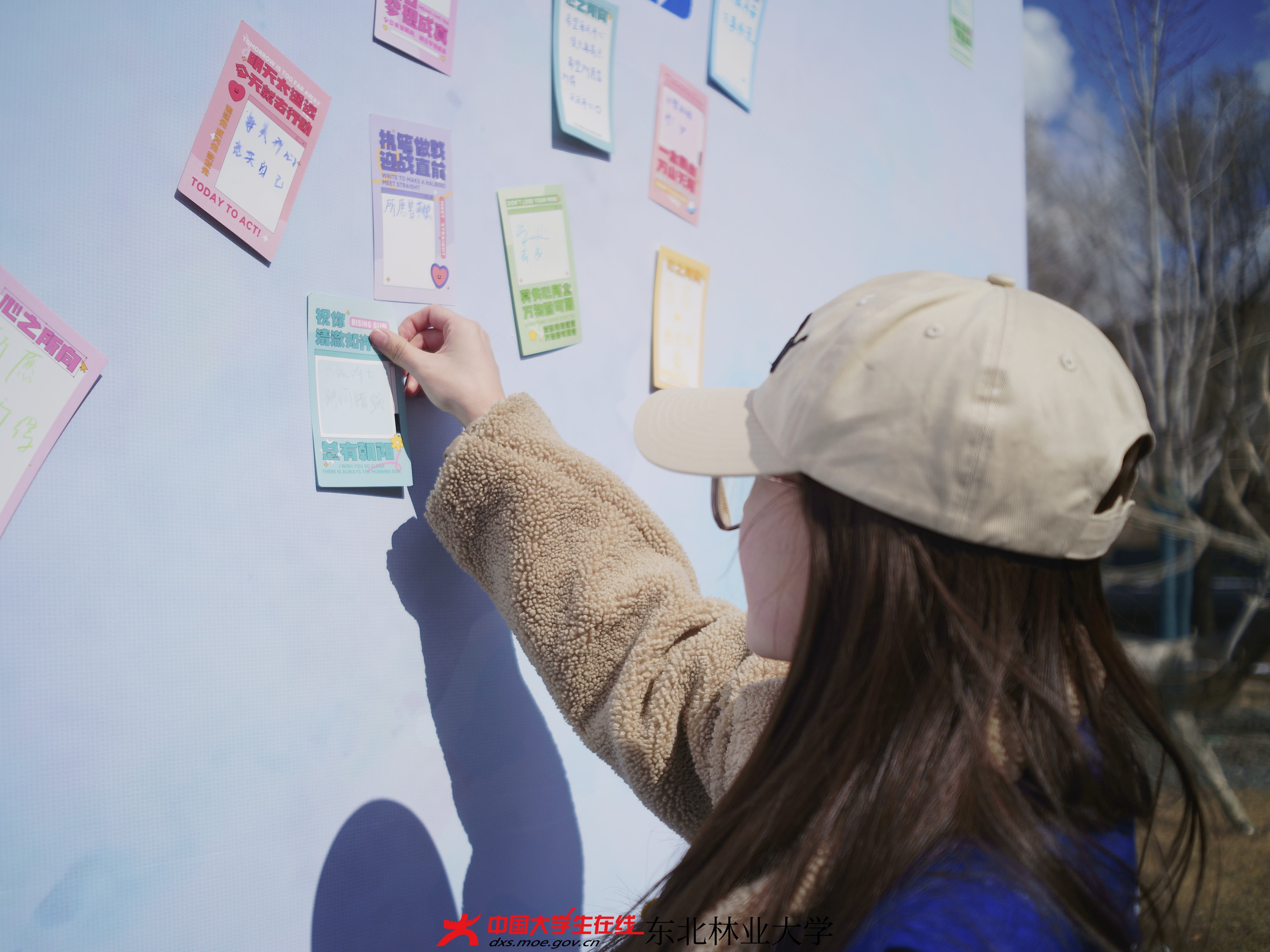 写好寄语的同学将寄语卡片贴在期望墙上，收获满满的正能量，对于新学期更加信心倍增。