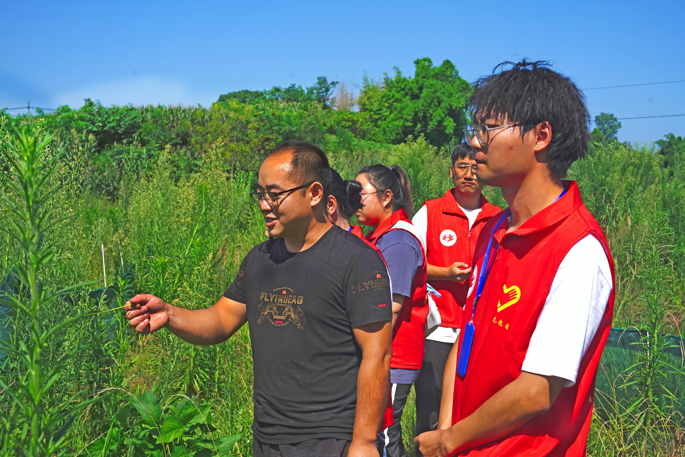 图2:图为稻虾基地老板向团队成员介绍基地情况.jpg 图2:图为稻虾基地老板向团队成员介绍基地情况.jpg