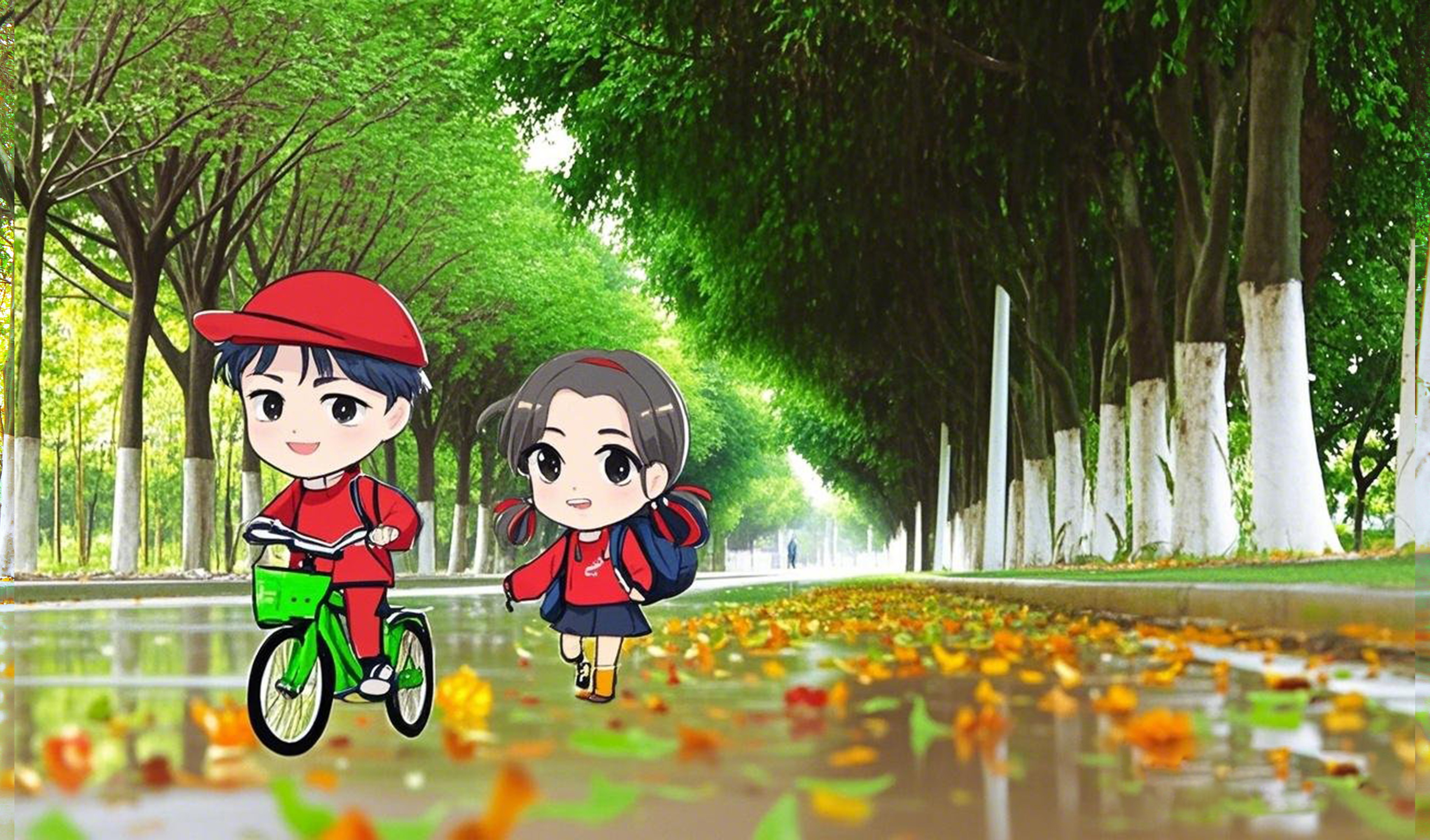 夏日的绿，在天地间挥毫泼墨，行走在浮漾着湿意的流光里，夏雨过后，一切如新，一起走向一个又一个蒸蒸日上的明天！（摄影：赖国华，小中人像由即梦AI生成）