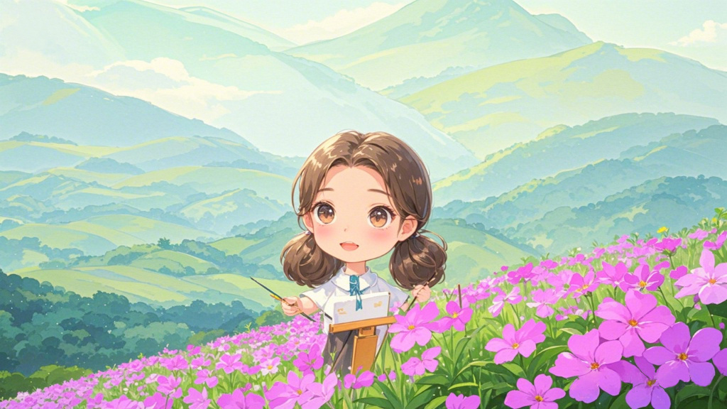 小中妹妹与巴西野牡丹（图片由即梦AI生成）.jpg