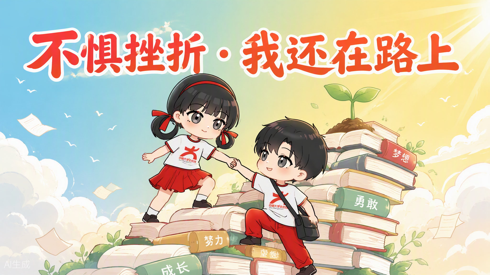 跌倒不可怕，把"我不行"改写成"我还在路上"。挫折是成长的必修课，每一次被拉一把、每一次再站起来，心里的韧性就强一分。山顶的光，属于坚持攀爬的人。