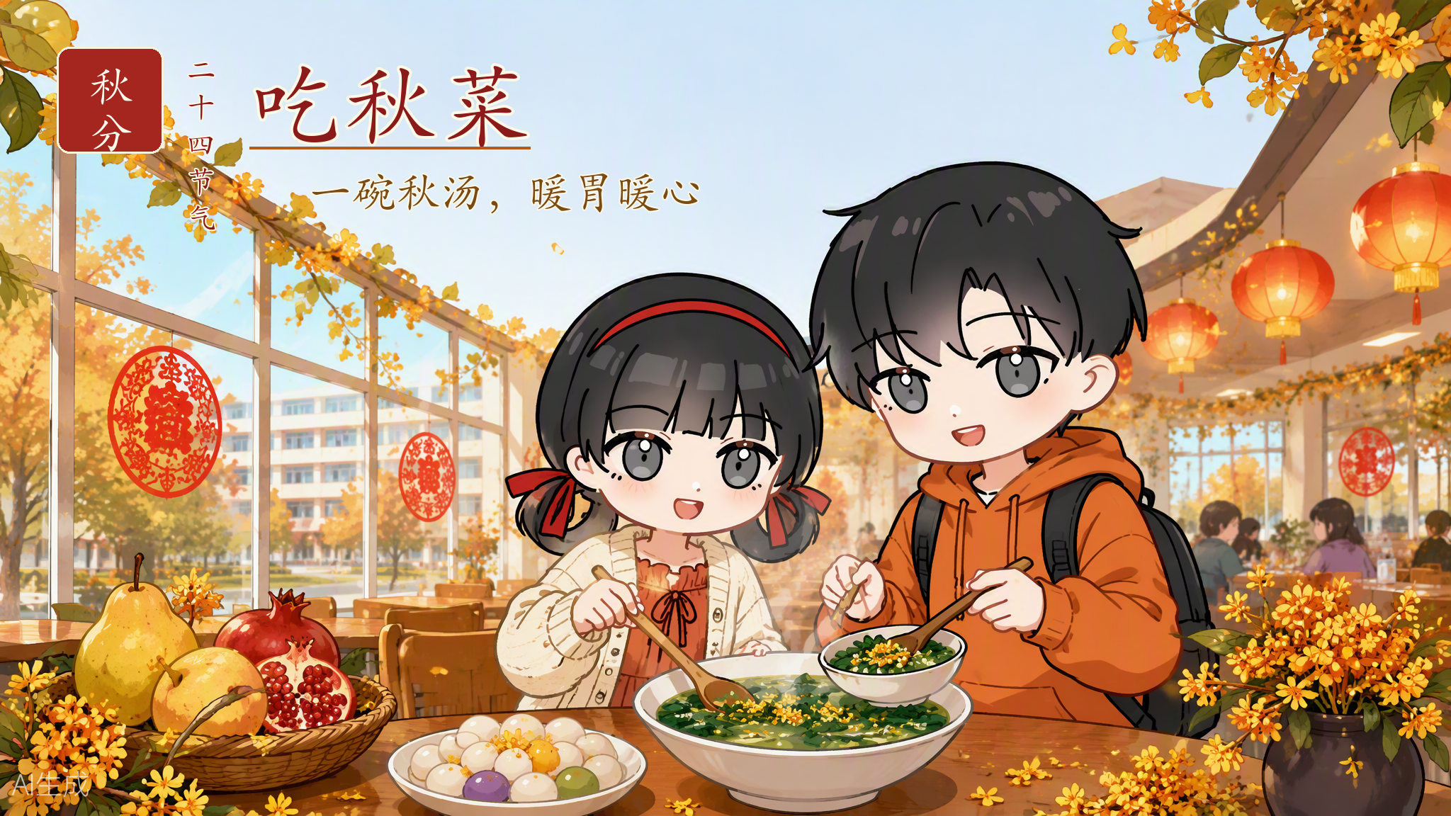 岭南秋分有采秋菜、煮秋汤的习俗，寓意"秋汤灌脏，阖家安康"。一碗热汤、一盘汤圆，盛满的是同窗情谊。愿大家在南信的食堂里暖胃，在彼此的陪伴中暖心。
