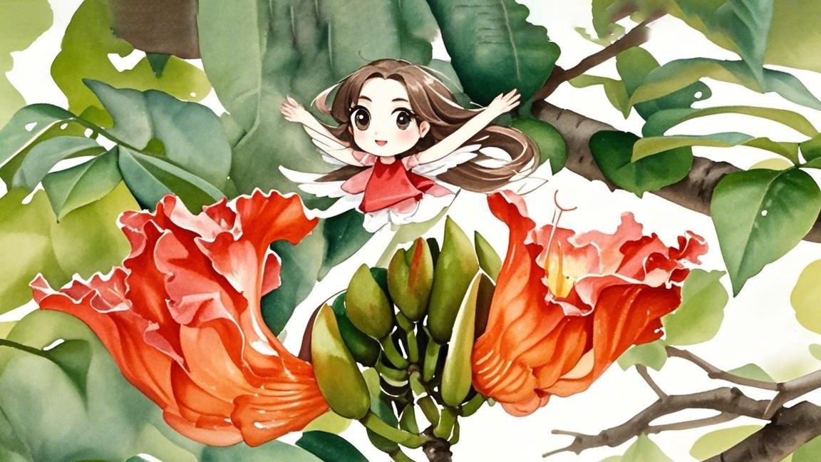 小中妹妹与火焰木（图片由即梦AI生成）.jpg