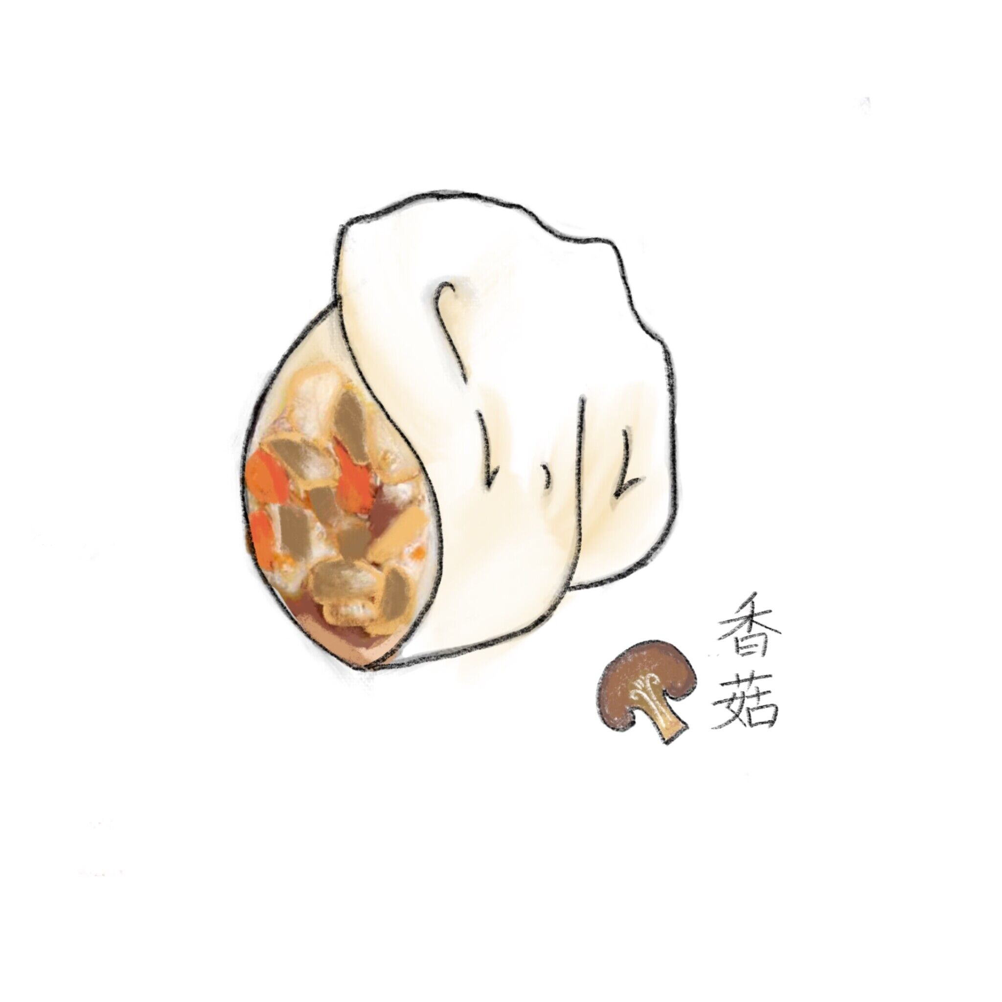 香菇：香菇的形状如同向上的箭头，新的一年必将奋发向上。