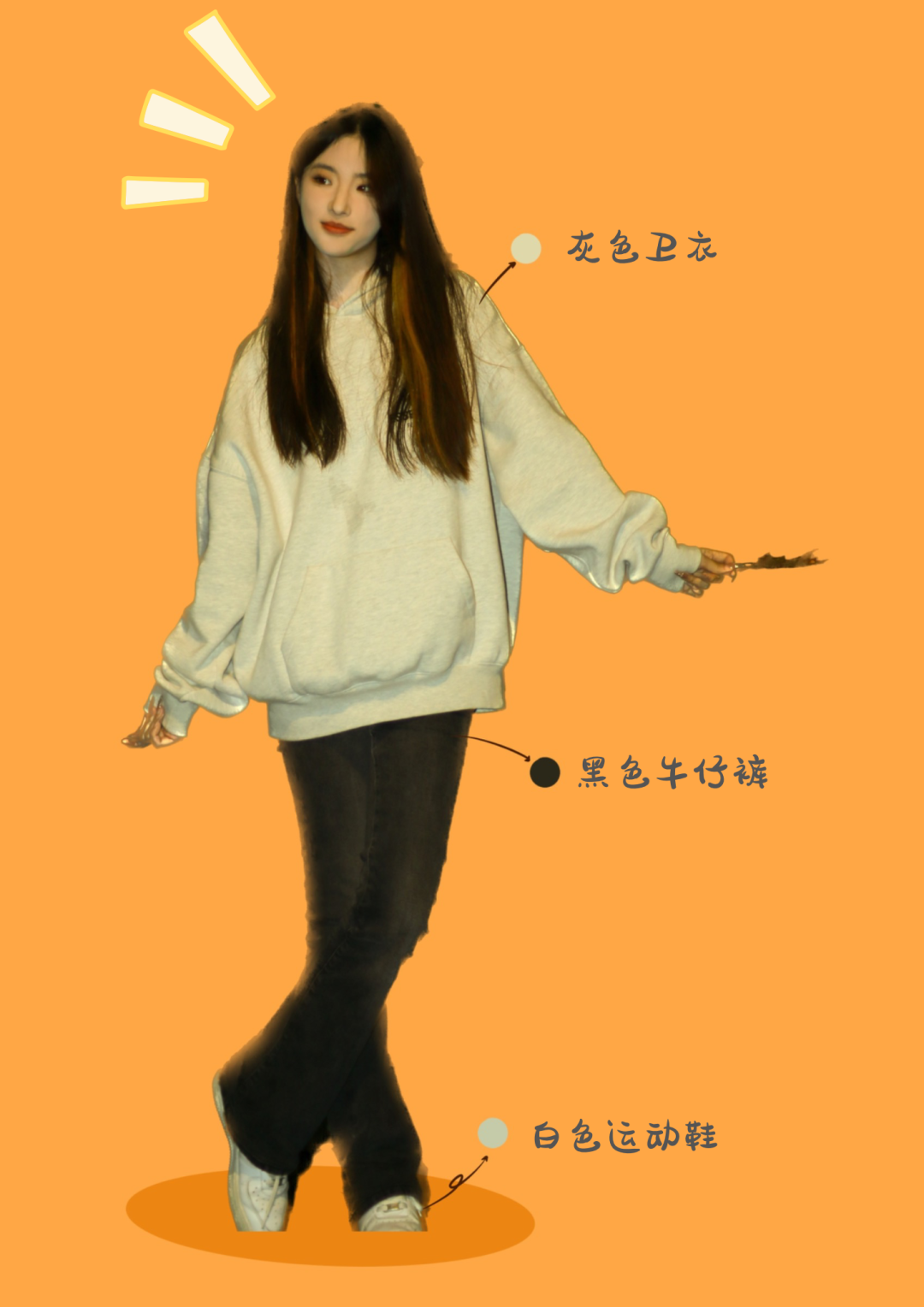 Look 9：浅灰色的卫衣，搭配一条黑色的牛仔裤。
西南科技大学卢璐雯 制